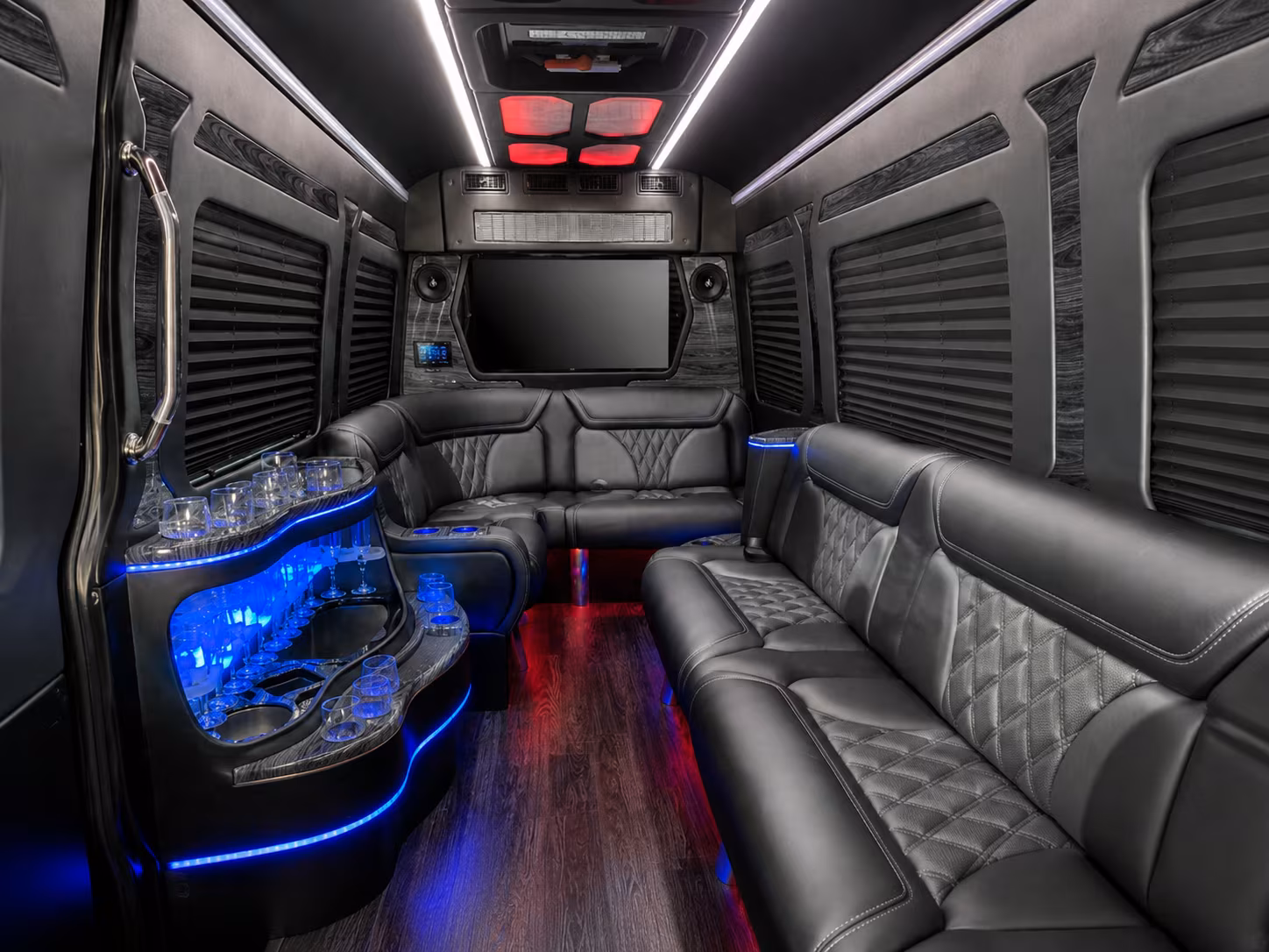corona 25 passenger party bus inside