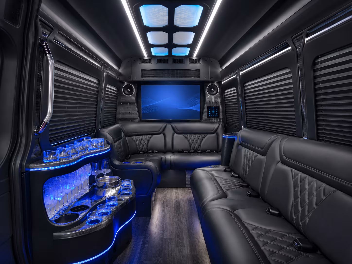 corona 40 passenger party bus interior